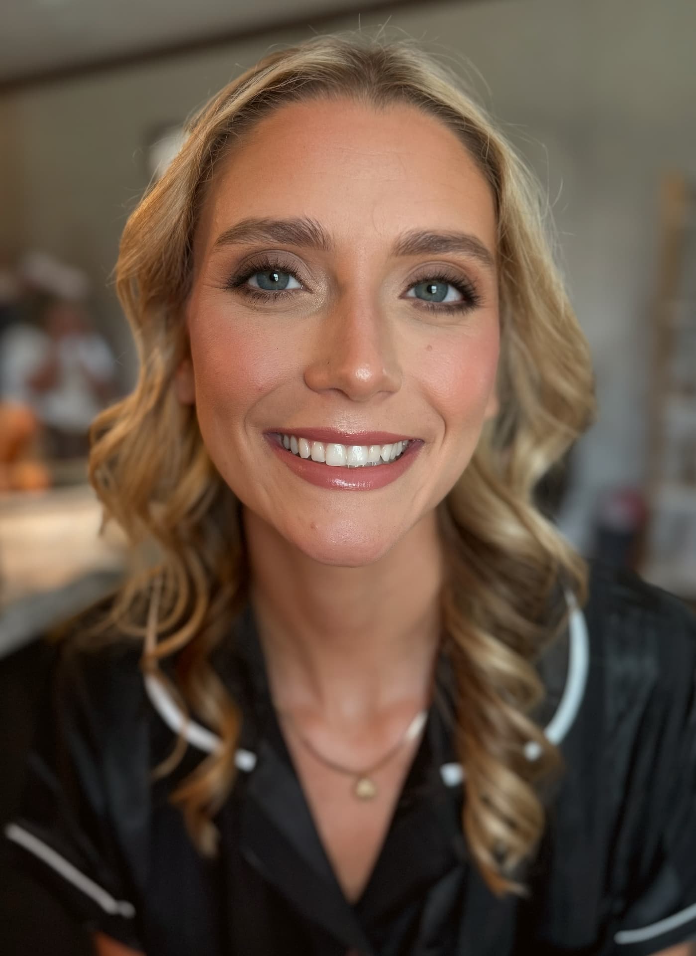 Natural bridal glam with soft bronze eye and glossy pink lip
